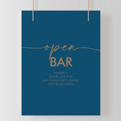 Navy Blue Gold Classic Wedding Open Bar Sign