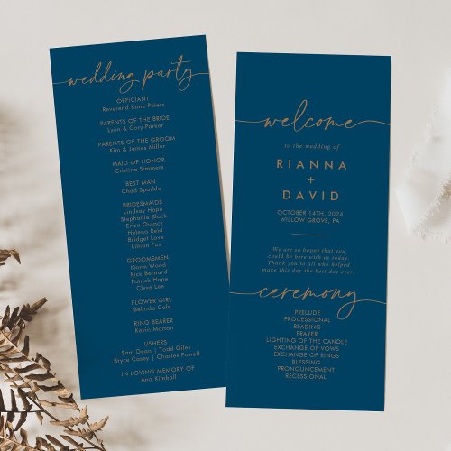 Navy Blue Gold Classic Wedding Program