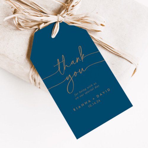 Navy Blue Gold Classic Wedding Thank You Gift Tags