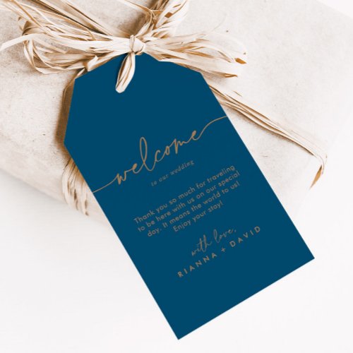 Navy Blue Gold Classic Wedding Welcome Gift Tags