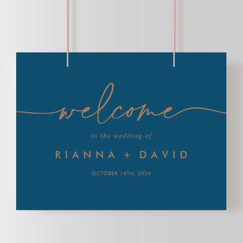 Navy Blue Gold Classic Wedding Welcome Sign