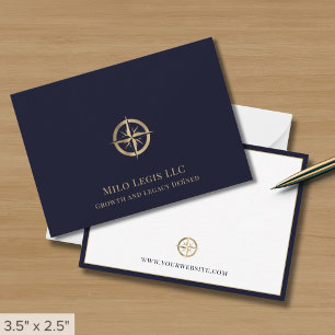 Navy Blue Gold Compass Logo Note Card