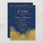 Navy Blue Gold Confetti Anniversary Invitation (Front/Back)