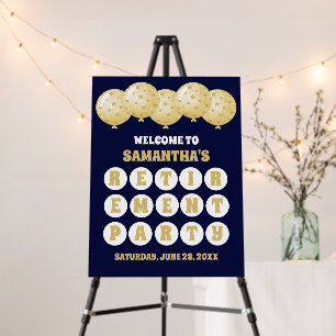 Navy Blue Gold Confetti Balloon Retirement Welcome Foam Board