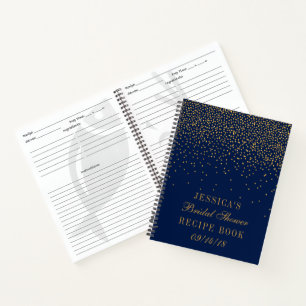 Navy Blue & Gold Confetti Bridal Shower Recipe Notebook