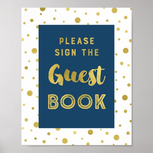 Navy Blue Gold Confetti Guest Book Wedding Sign