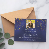 Navy blue gold confetti photo birthday