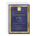 Navy blue gold confetti retirement business logo