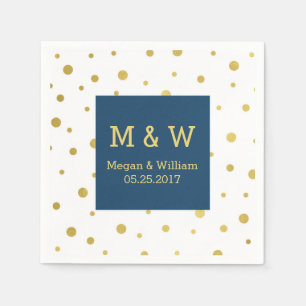 Navy Blue Gold Confetti Wedding Monogram Paper Napkins