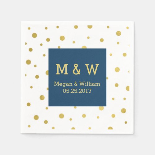 Navy Blue Gold Confetti Wedding Monogram Paper Napkins