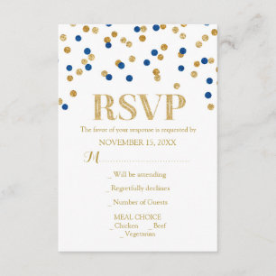 Navy Blue Gold Confetti Wedding RSVP Cards