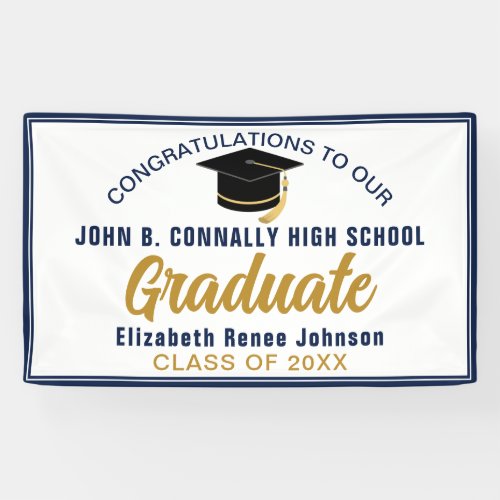 Navy Blue Gold Congratulations Graduate Party Banner