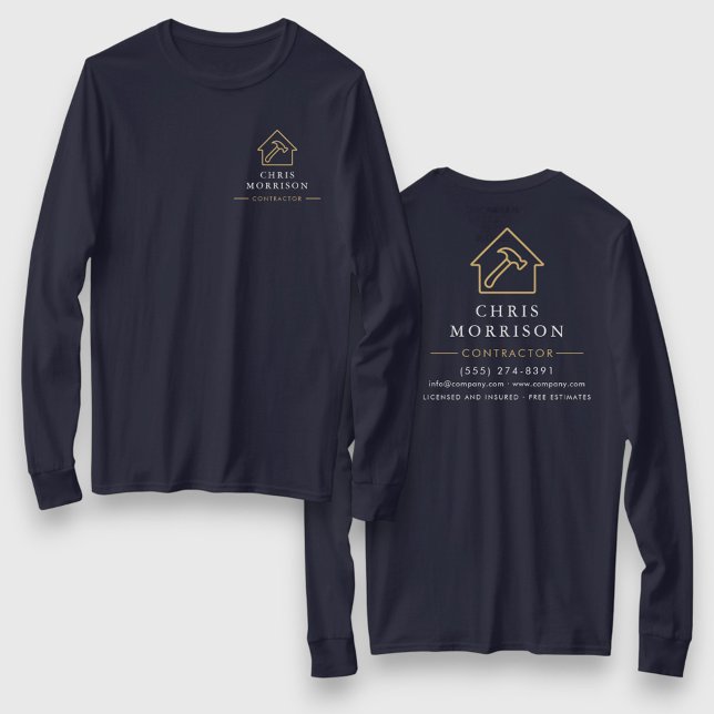 Navy Blue Gold Contractor Home Repair Work T-Shirt (Creator Uploaded)