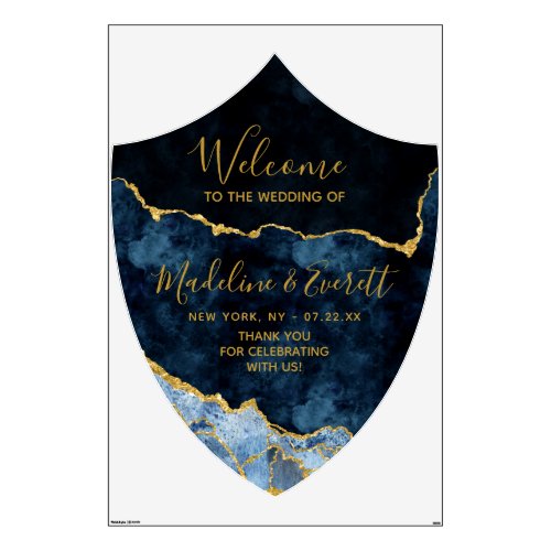 Navy Blue Gold Crest Large Wedding Welcome Sign Wall Decal