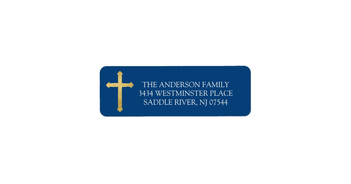 Navy Blue Gold Cross Holy Communion Return Address Label | Zazzle