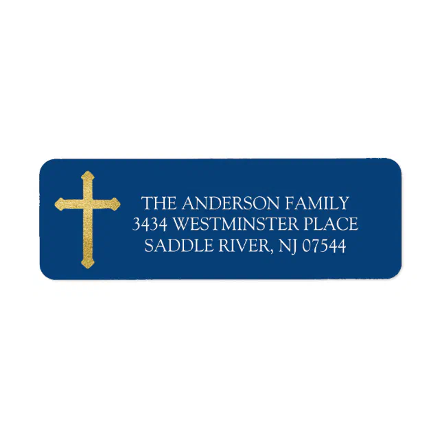 Navy Blue Gold Cross Holy Communion Return Address Label | Zazzle