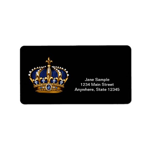 Navy Blue Gold Crown Prince Address Labels