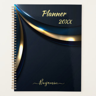 Navy blue gold curve planner for men