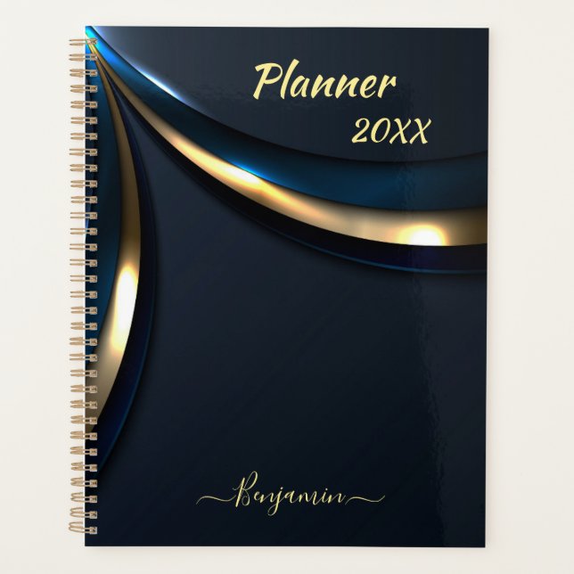 Navy blue gold curve planner for men (Front)