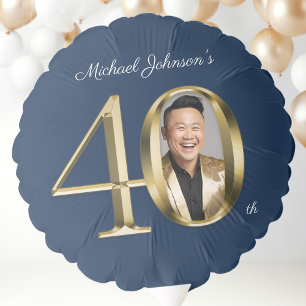 Navy Blue Gold Custom 40th Birthday Party Balloon
