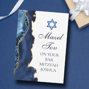 Navy Blue Gold Custom Bar Mitzvah Mazel Tov Card