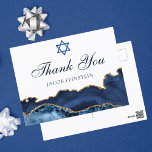 Navy Blue Gold Custom Bar Mitzvah Thank You Postcard<br><div class="desc">Elegant navy blue and gold agate decorates the side of this modern Bar Mitzvah thank you postcard. Mazel Tov! Customize with your name under the Star of David. Perfect postcard for a chic,  stylish Jewish family celebrating a boy being called to the Torah.</div>