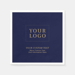 Navy Blue Gold Custom Business Logo Promotional Napkins