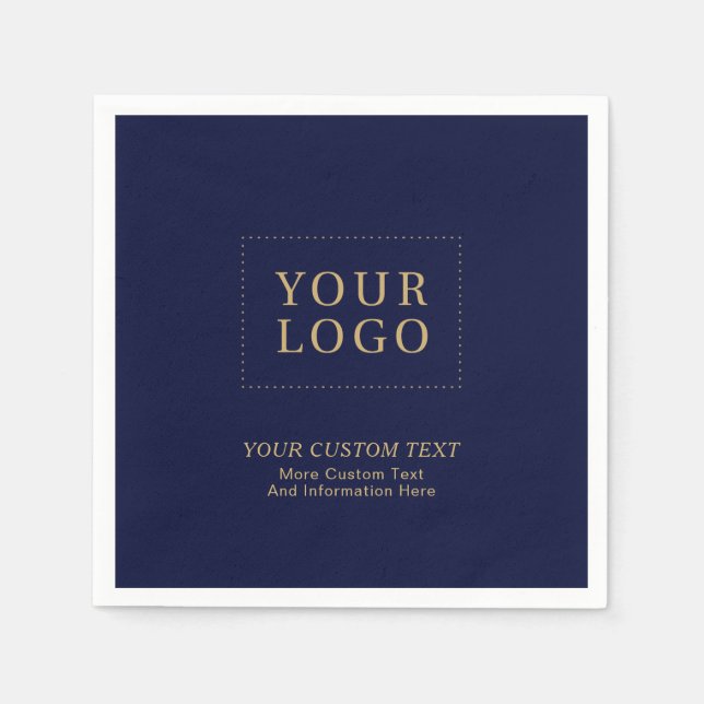 Navy Blue Gold | Custom Business Logo Promotional Napkins (Front)