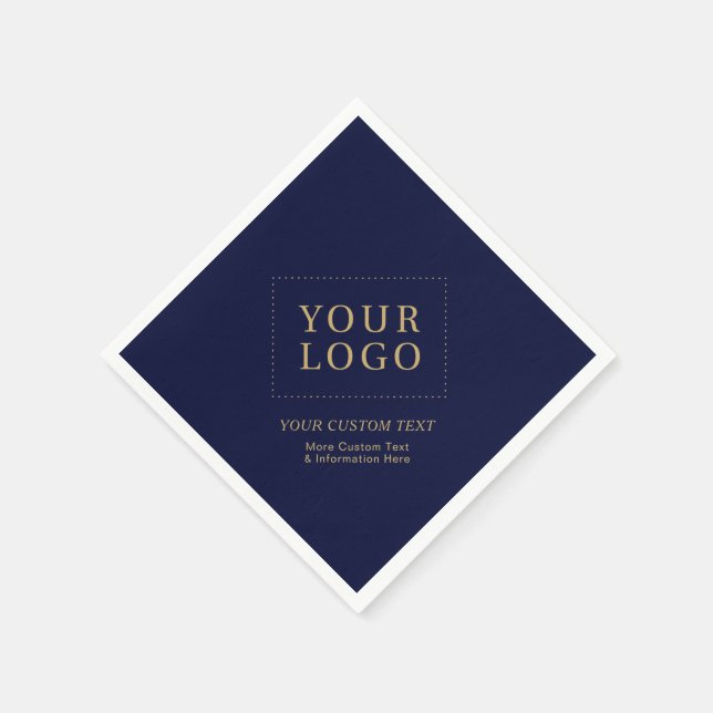 Navy Blue & Gold Custom Business Logo Promotional Napkins (Corner)