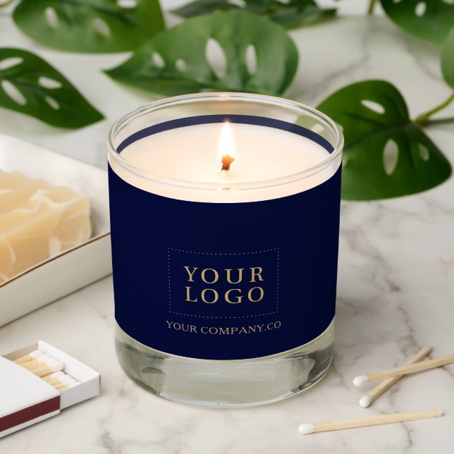 Navy Blue & Gold Custom Business Logo Promotional Scented Candle (Lit)