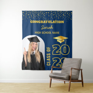 Navy Blue Gold Custom Graduation Backdrop & Photo