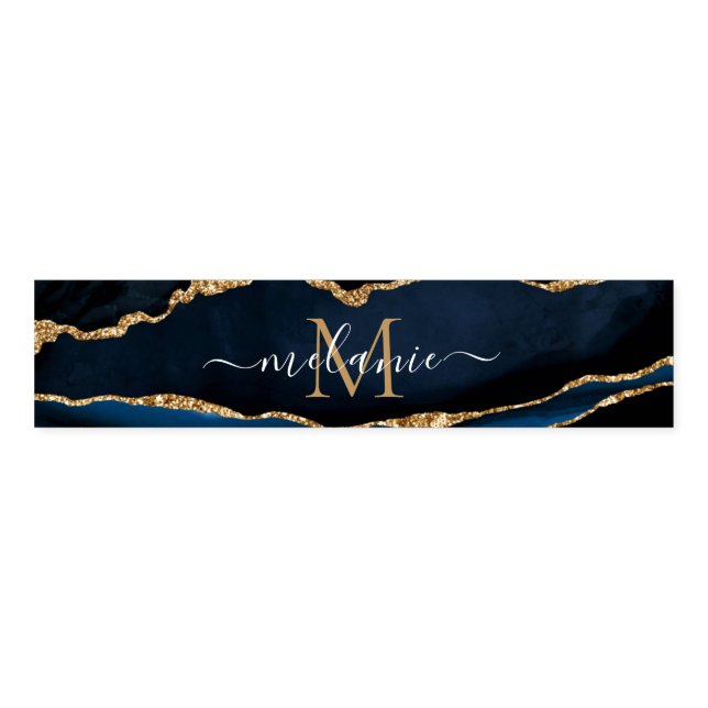 Navy Blue Gold Custom Letter and Name Napkin Bands (Unfolded)