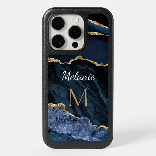 Navy Blue Gold Custom Letter Name iPhone Case Gift (Back)