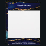 Navy Blue Gold Custom Letterhead Personalized<br><div class="desc">Modern Agate Navy Blue Gold Glitter Marble Personalized Name Profession Address Contact Information Personal or Business Letterhead - Add Your Name - Company / Profession - Title / Address / Contact Information - Phone / E-mail / Website / more - or Remove - Choose / add your tetx colors /...</div>