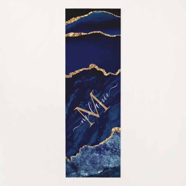  Navy Blue Gold Custom Name Letter Yoga Mat (Front)