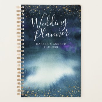 Navy Blue Gold Custom Wedding Planner by NamiBear at Zazzle