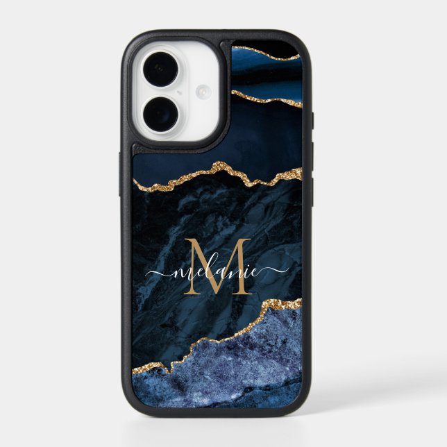 Navy Blue Gold Custom Your Name Letter iPhone Case (Back)