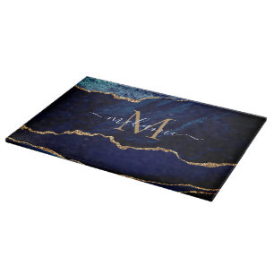 Navy Blue Gold Cutting Board Personalized Name