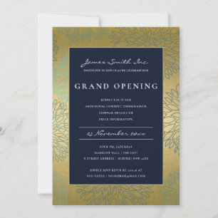 NAVY BLUE GOLD DAHLIA FLORAL GRAND OPENING INVITE