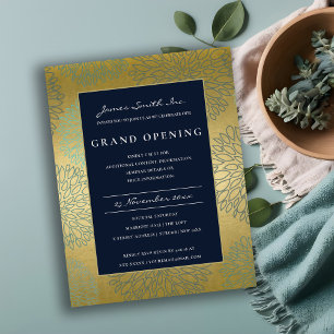 NAVY BLUE GOLD DAHLIA FLORAL GRAND OPENING INVITE