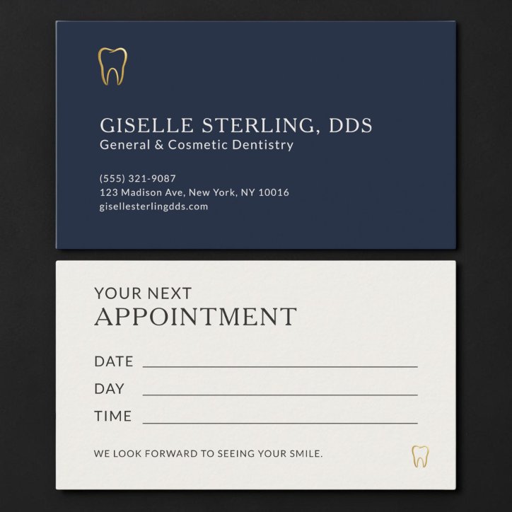 Navy Blue Gold Dentist Office Appointment Business Card