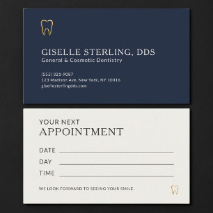 Navy Blue & Gold Dentist Office Appointment Card