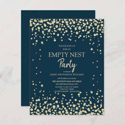 Navy Blue Gold Diamond Glitter Empty Nest Party Card