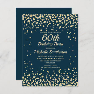 Navy Blue Gold Diamond Glitter Women 60th Birthday Card