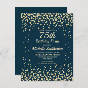 Navy Blue Gold Diamond Glitter Women 75th Birthday Card