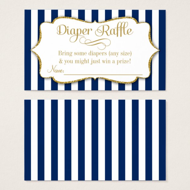 Navy Blue Gold Diaper Raffle Baby Shower Invitations