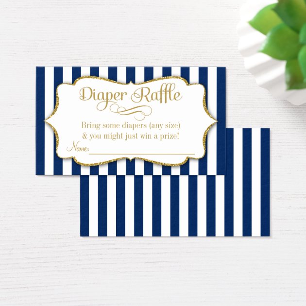 Navy Blue Gold Diaper Raffle Baby Shower Invitations