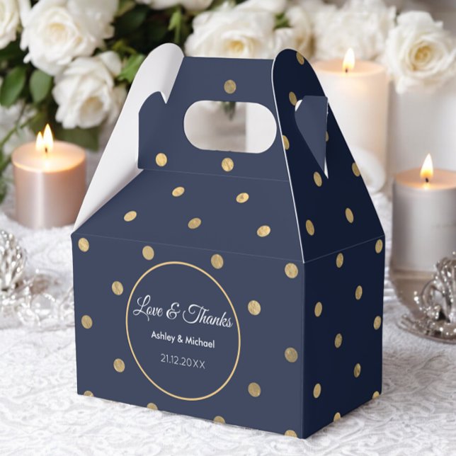 Navy Blue Gold Dots Pattern Birthday Favor Box (Creator Uploaded)