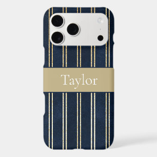 Navy Blue Gold Double Stripes iPhone 17 Pro Max Case