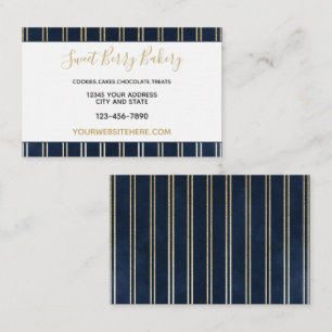 Navy Blue Gold Double Stripes Chic Business Card